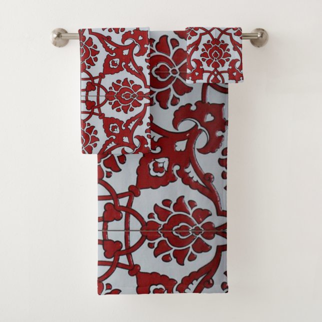 Conjunto De Toalhas Cerâmica Floral Vermelha Turca (Insitu)