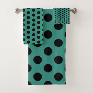 Conjunto De Toalhas Cerceta e bolinhas pretas