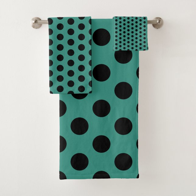 Conjunto De Toalhas Cerceta e bolinhas pretas (Insitu)