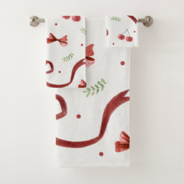 Conjunto De Toalhas Cereja Doce Vintage e Laço Vermelho