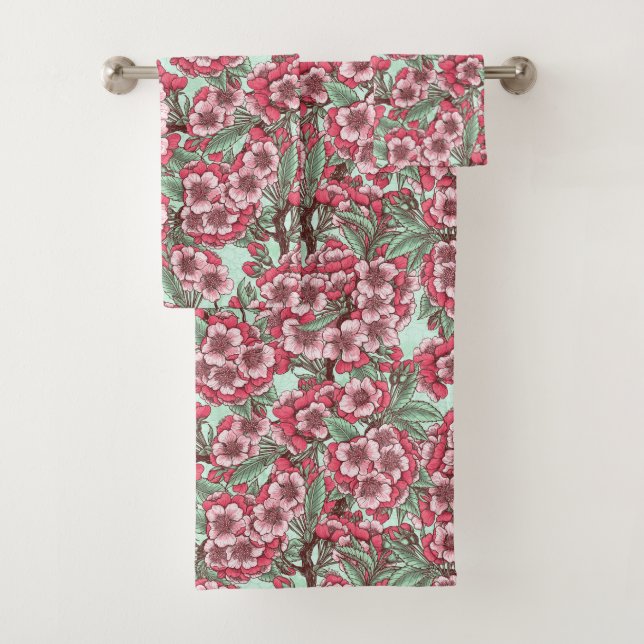 Conjunto De Toalhas Cereja floresce em rosa e menta (Insitu)