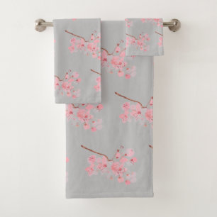 Conjunto De Toalhas Cereja florescente Sakura Floral Rosa Cinza Japone