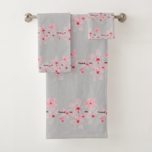 Conjunto De Toalhas Cereja florescente Sakura Floral Rosa Cinza Japone