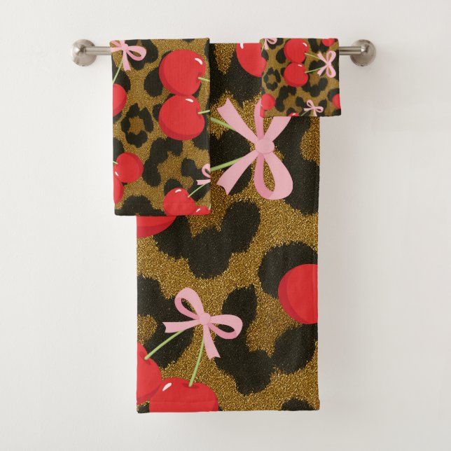 Conjunto De Toalhas Cerejas Vermelhas com Impressão Leopardo-de-Arco R (Insitu)