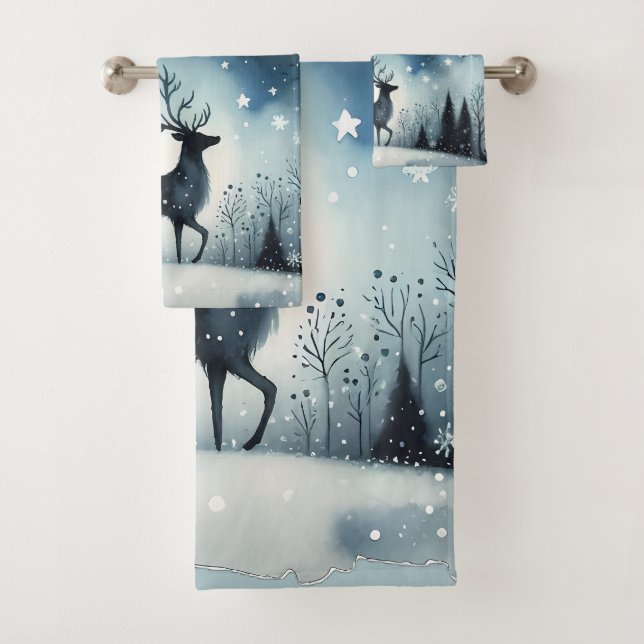 Conjunto De Toalhas Cervo Noturno Invernal Estrelado (Insitu)
