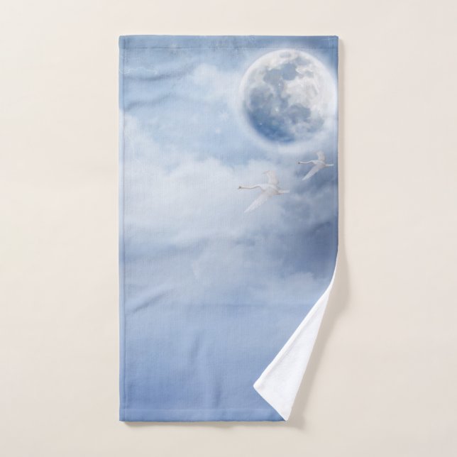 Conjunto De Toalhas Céu Azul Mágico com Cisnes Voadoras (Toalha de mão)