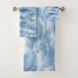 Conjunto De Toalhas Céu de névoa azul com padrão abstrato em aquarela 