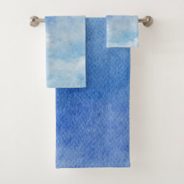 Conjunto De Toalhas Céu Tranquilo Sonhos Personalizados Aquarela Azul