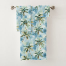 Conjunto De Toalhas Céus Azuis Ilhas Tropicais Palmeiras