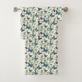 Conjunto De Toalhas Chá de Noiva Chic Romântico Borboletas Azuis