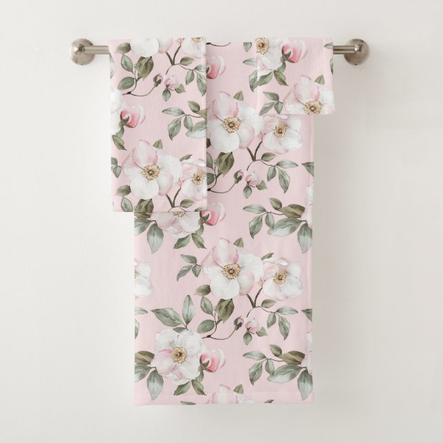 Conjunto De Toalhas Chá de Noiva com Lindas Flores Brancas e Rosas (Insitu)