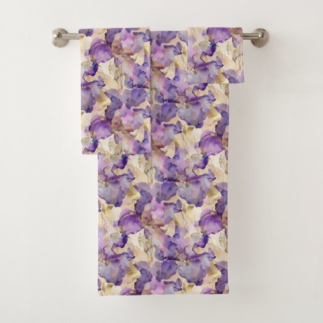 Conjunto De Toalhas Chá de panela Floral Roxo-Roxo Dourado Iris (Insitu)