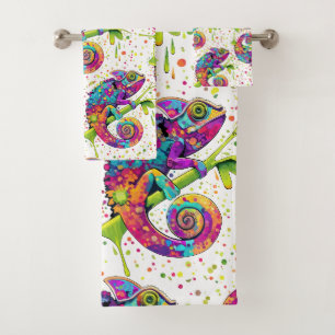 Conjunto De Toalhas Chameleon Paint mantém estilo aquarela