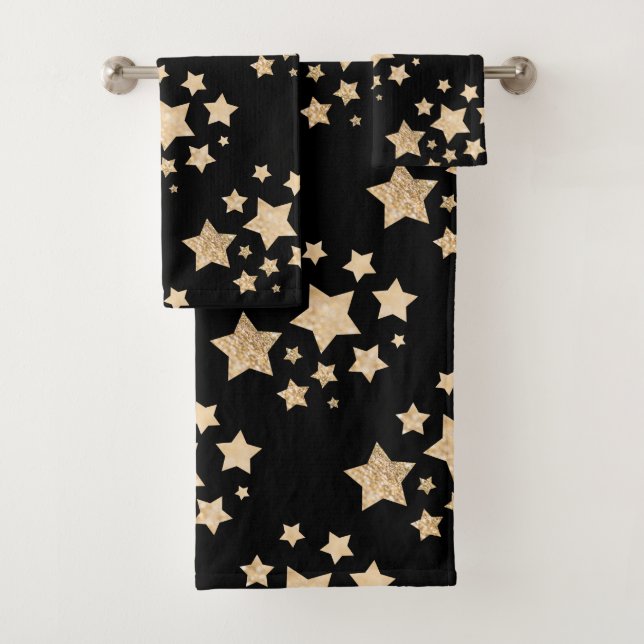 Conjunto De Toalhas Champanhe dourado farelo farelo brilha estrelas (Insitu)
