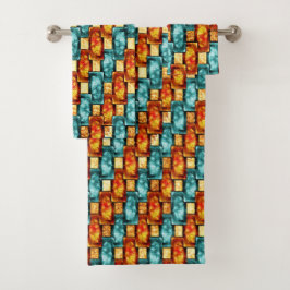 Conjunto De Toalhas Chapas retangulares cianas laranja esculpidas e ma