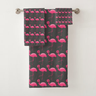 CONJUNTO DE TOALHAS CHARCOAL PINK FLAMINGO BRILHANTE BANHEIRO DEFINIDO