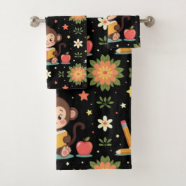 Conjunto De Toalhas Charming monkey reading floral pattern