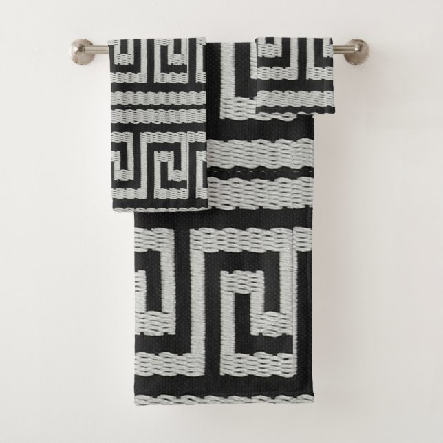Conjunto De Toalhas Chave Grega Cinza com Aparência de Costura Designe (Insitu)