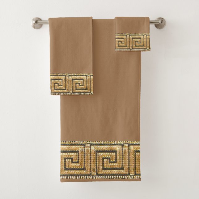 Conjunto De Toalhas Chave Grega da Vida Símbolo do Rio Meandro Dourado (Insitu)