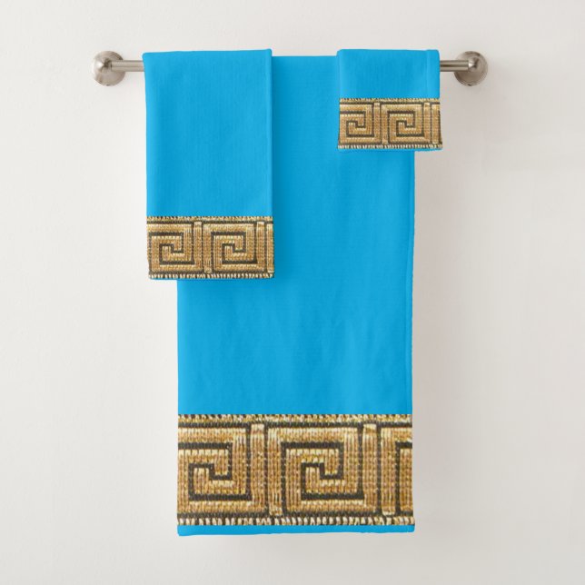 Conjunto De Toalhas Chave Grega da Vida Símbolo do Rio Meandro Dourado (Insitu)