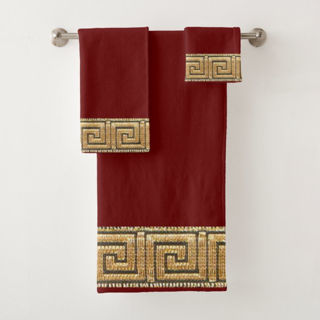 Conjunto De Toalhas Chave Grega da Vida Símbolo do Rio Meandro Dourado (Insitu)