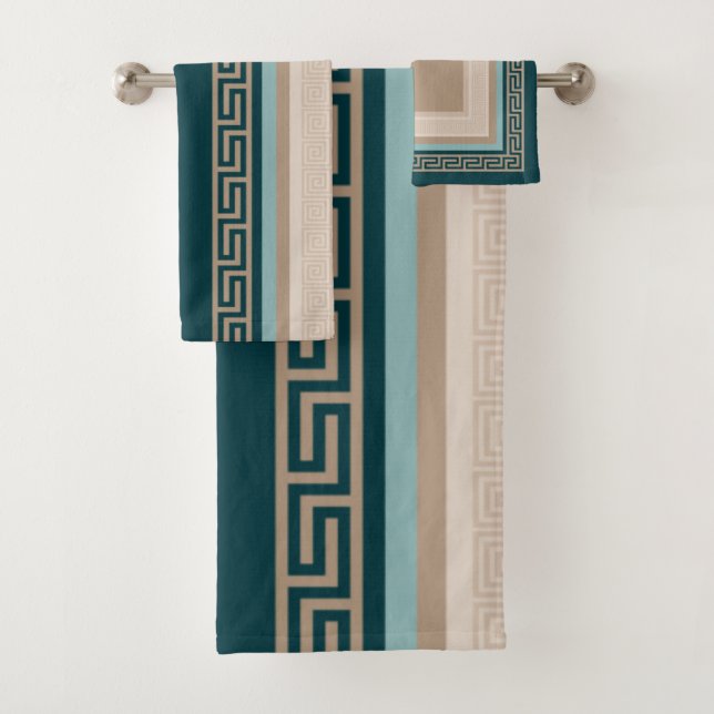 Conjunto De Toalhas Chave grega - Meander - Taupe e Verde  (Insitu)