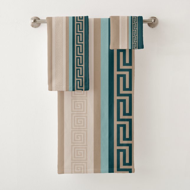 Conjunto De Toalhas Chave grega - Meander - Taupe e Verde (Insitu)