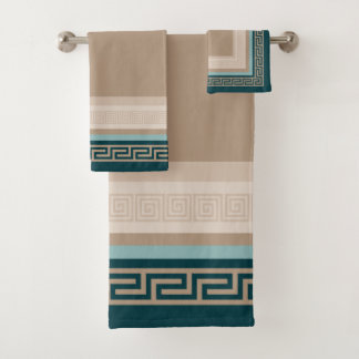 Conjunto De Toalhas Chave grega - Meander - Taupe e Verde
