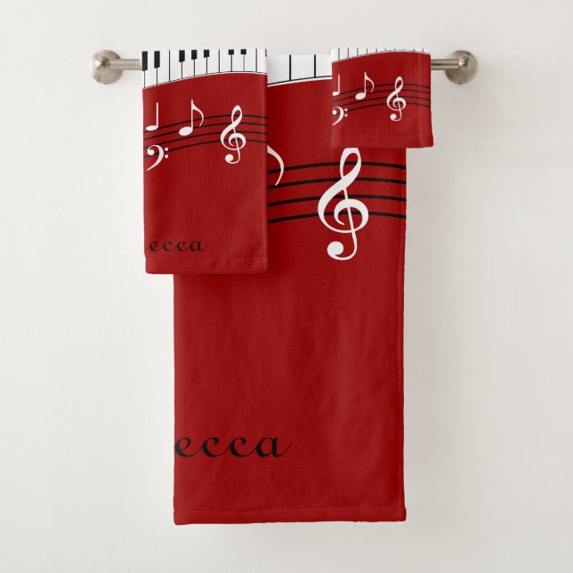 Conjunto De Toalhas Chaves para Piano Preto Vermelho Personalizadas (Insitu)