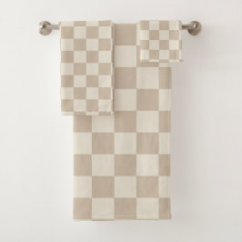 Conjunto De Toalhas Checkerboard castanho e bege
