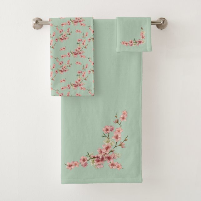 Conjunto De Toalhas Cherry Blossoms em Rosa e Teal (Insitu)