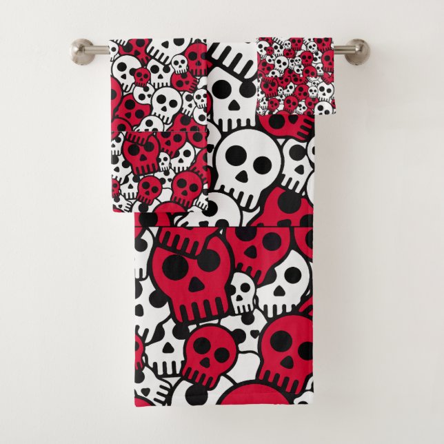 Conjunto De Toalhas Cherry Gothic Skull Pattern Impressão (Insitu)