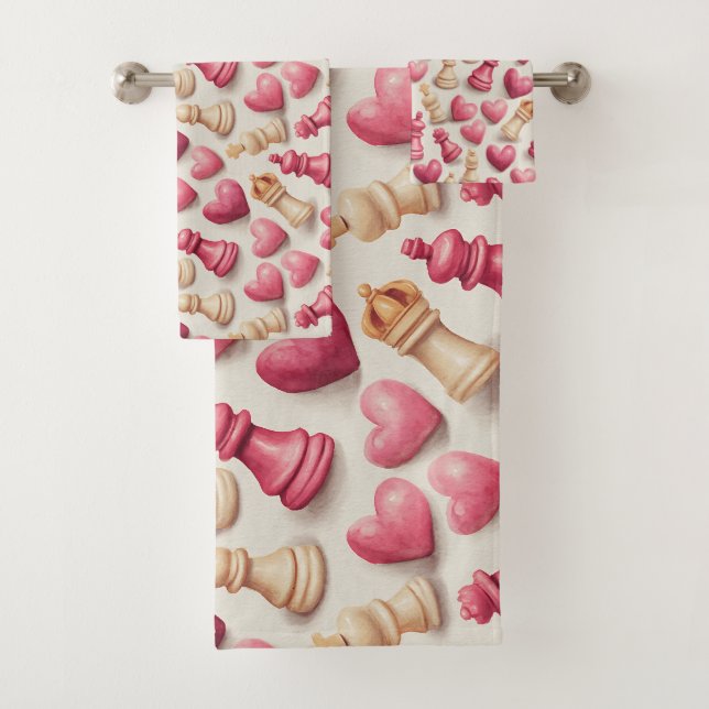 Conjunto De Toalhas Chess & Hearts Valentines Pattern (Insitu)
