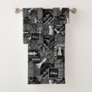 Conjunto De Toalhas Chess Termos e peças Black and White ID784