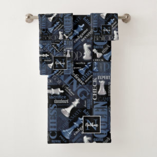 Conjunto De Toalhas Chess Termos e Peças Prateadas e Azul ID784