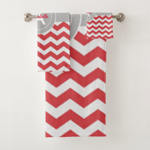 Conjunto De Toalhas Chevron cinzento vermelho