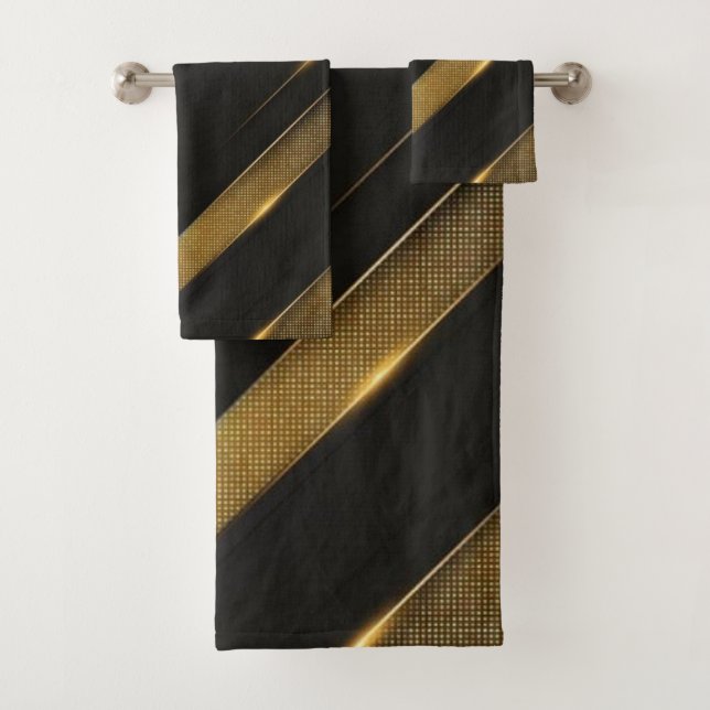 Conjunto De Toalhas Chevron Preto E Dourado (Insitu)