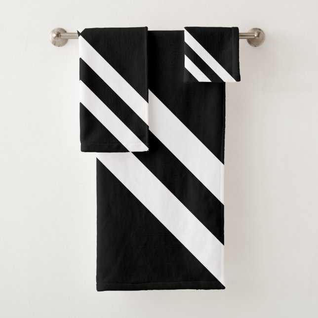Conjunto De Toalhas Chic Abstrato Listras Pretas e Brancas (Insitu)
