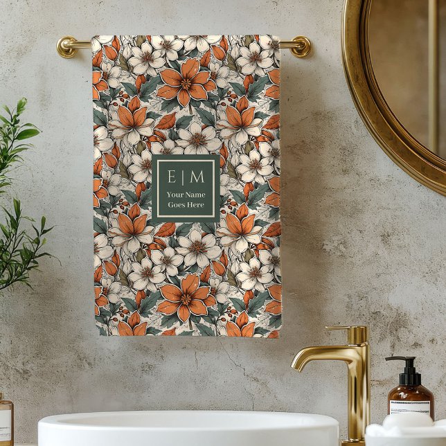 Conjunto De Toalhas Chic Autumn Florals Olive Green Custom Bath Towel (Chic Autumn Florals Olive Green Custom Bath Towel)