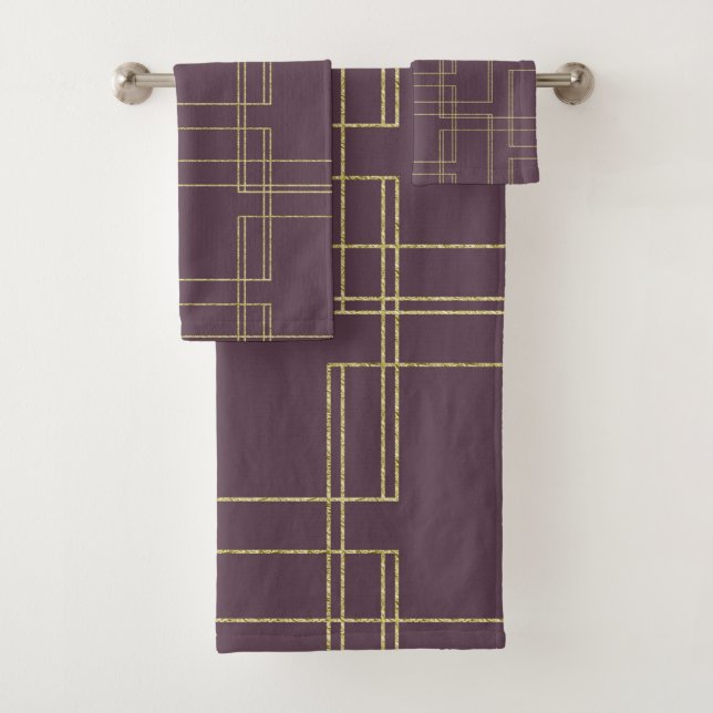 Conjunto De Toalhas Chic Berry Mauve & Geométrico Dourado Glam (Insitu)