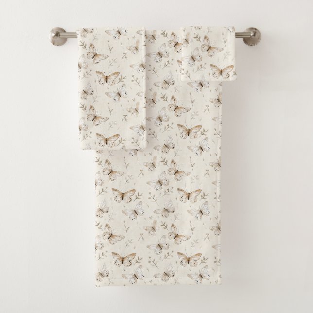 Conjunto De Toalhas Chic Creme Borboletas Chá de Noiva (Insitu)
