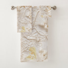 Conjunto De Toalhas Chic, Cremes Elegantes e textura de flor de couro