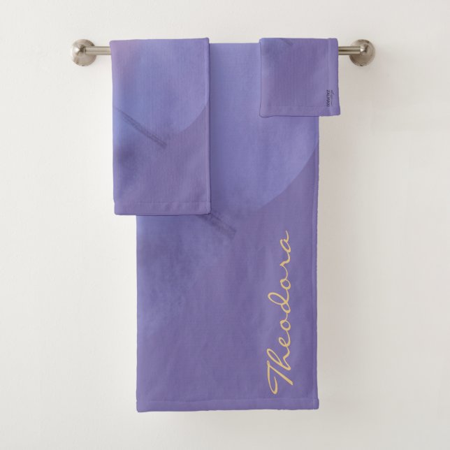 Conjunto De Toalhas Chic Dourada Violet Abstrato Floral (Insitu)