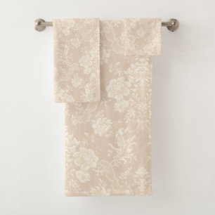 Conjunto De Toalhas Chic Floral Romântico Damasco-Creme