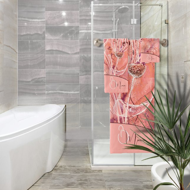 Conjunto De Toalhas Chic Girly Salmon Pink Flowers (Chic Girly Salmon Pink Flowers Bath Towel Set)