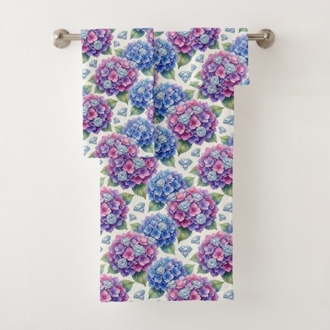 Conjunto de Toalhas Chic Hydrangeas e Diamantes (Insitu)
