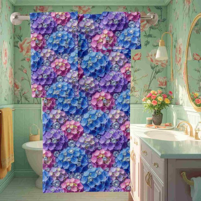 Conjunto de Toalhas Chic Hydrangeas e Diamantes (Criador carregado)