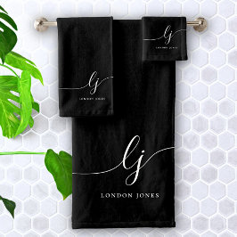 Conjunto De Toalhas Chic Mínimo Preto Preto Mínimo do Monograma