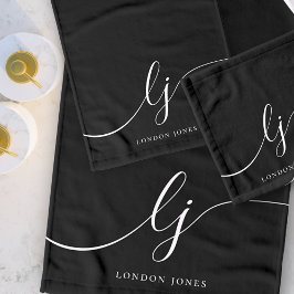 Conjunto De Toalhas Chic Mínimo Preto Preto Mínimo do Monograma