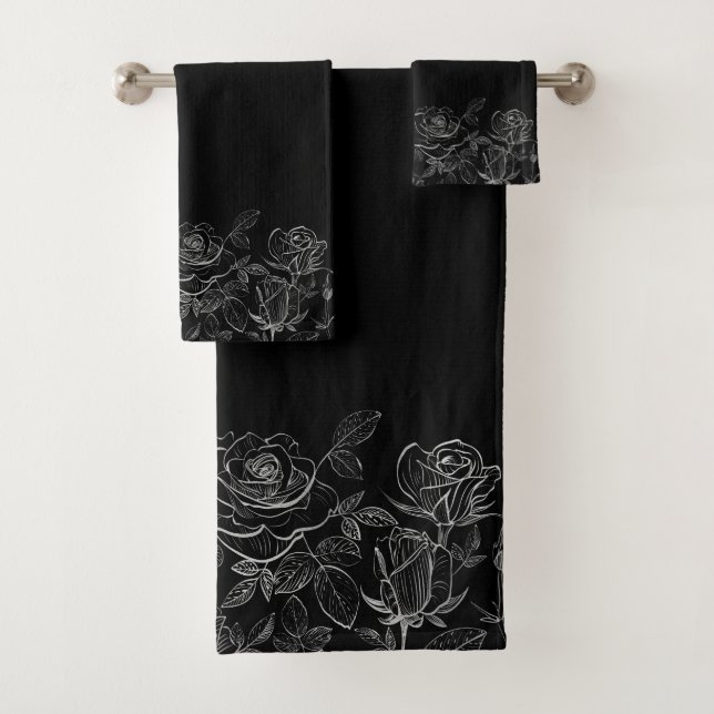 Conjunto De Toalhas Chic Moderno de Rosas Negra e Branca (Insitu)